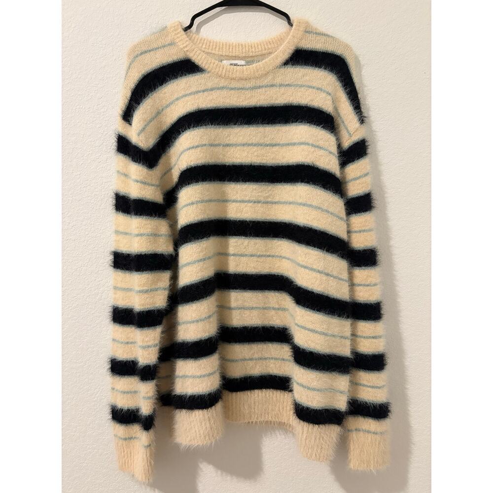 Mode Of Ones Mens Cozy Cream and Blue Striped Sweater Size XL
